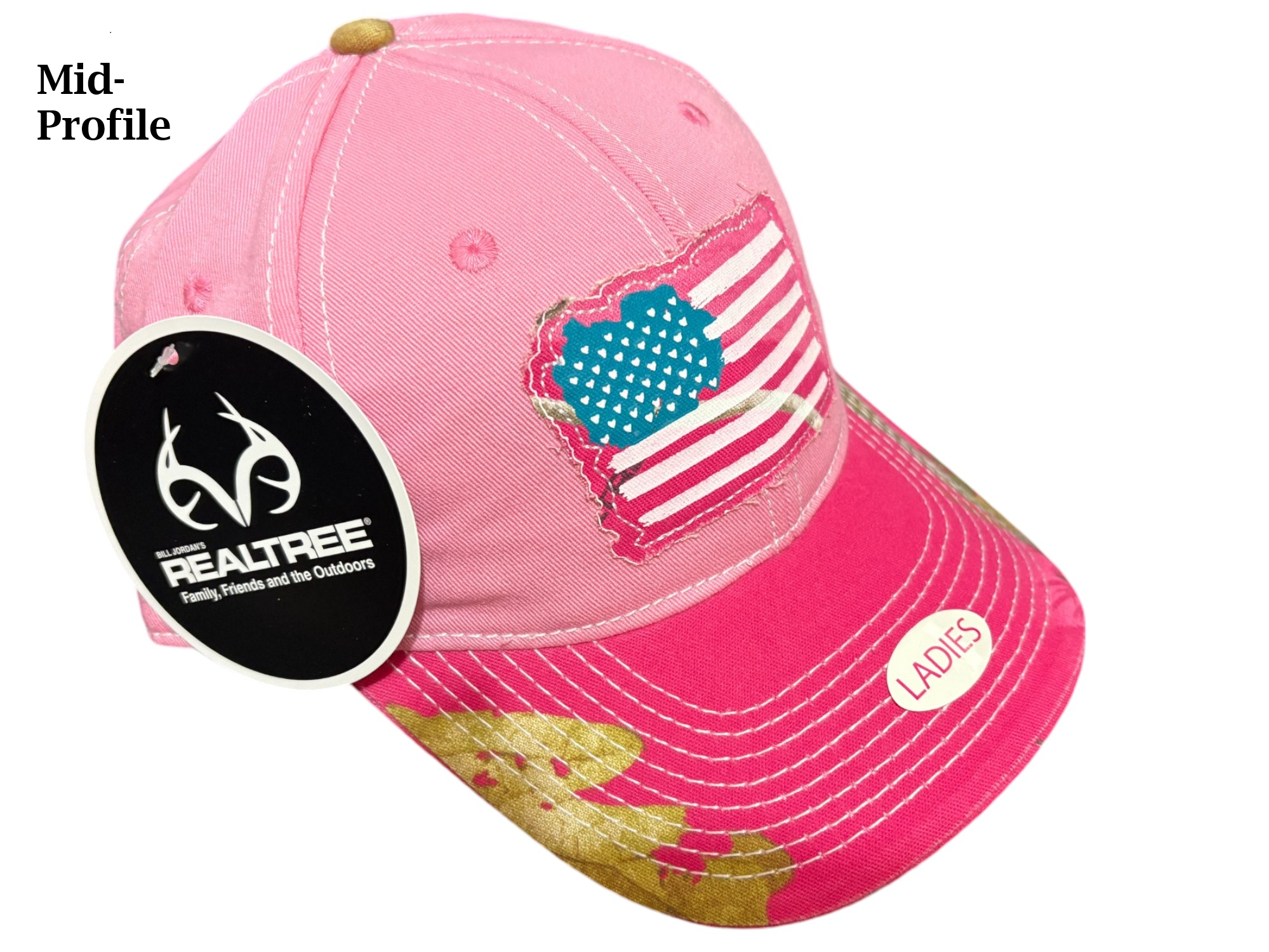 Realtree AP Hot Pink Hunting Camo Heart American Flag Baseball Cap